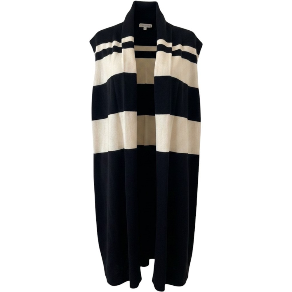W By Worth Sleeveless Cardigan Small Wool Striped Duster Vest Coastal Luxury Top